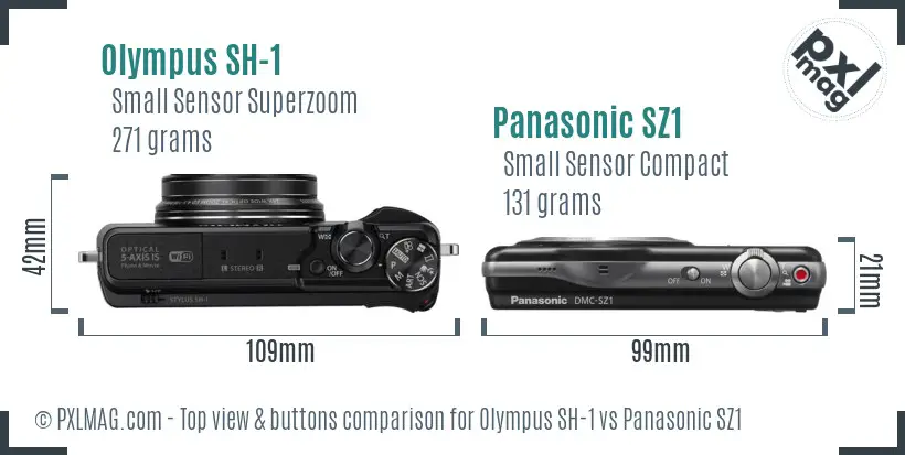 Olympus SH-1 vs Panasonic SZ1 top view buttons comparison
