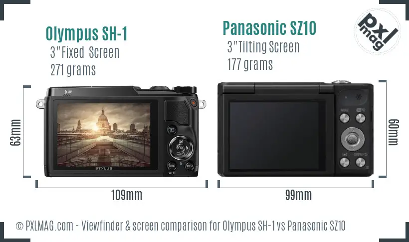 Olympus SH-1 vs Panasonic SZ10 Screen and Viewfinder comparison