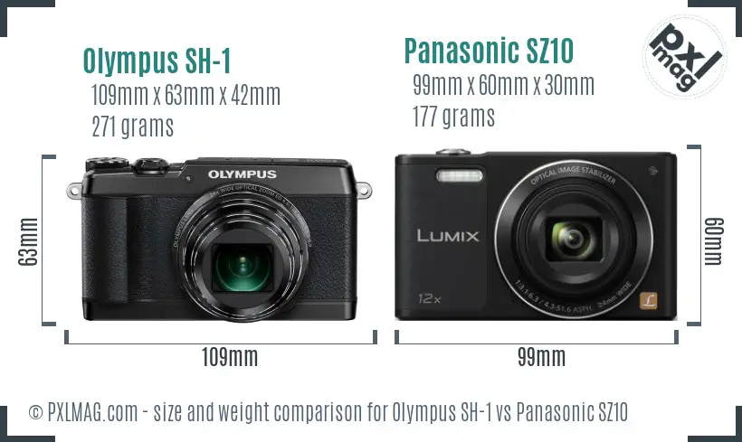 Olympus SH-1 vs Panasonic SZ10 size comparison