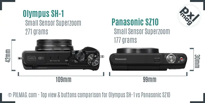 Olympus SH-1 vs Panasonic SZ10 top view buttons comparison