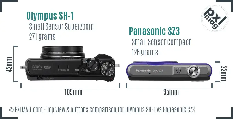 Olympus SH-1 vs Panasonic SZ3 top view buttons comparison