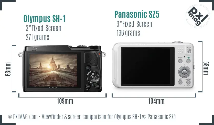 Olympus SH-1 vs Panasonic SZ5 Screen and Viewfinder comparison