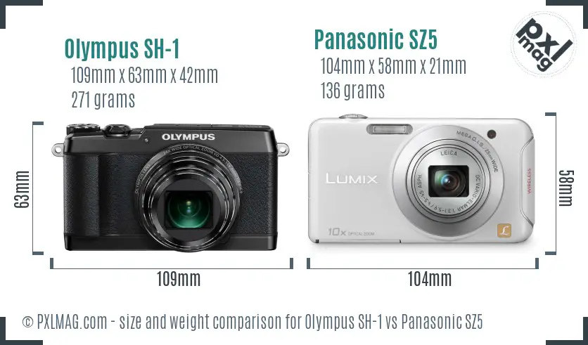 Olympus SH-1 vs Panasonic SZ5 size comparison