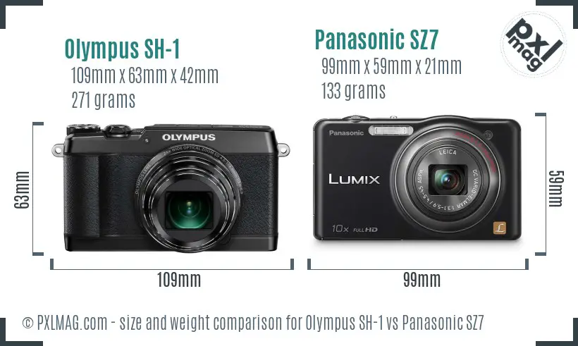 Olympus SH-1 vs Panasonic SZ7 size comparison