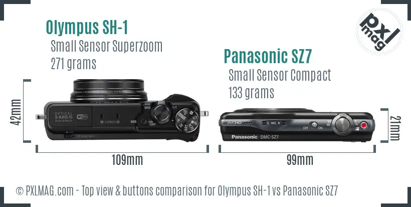 Olympus SH-1 vs Panasonic SZ7 top view buttons comparison