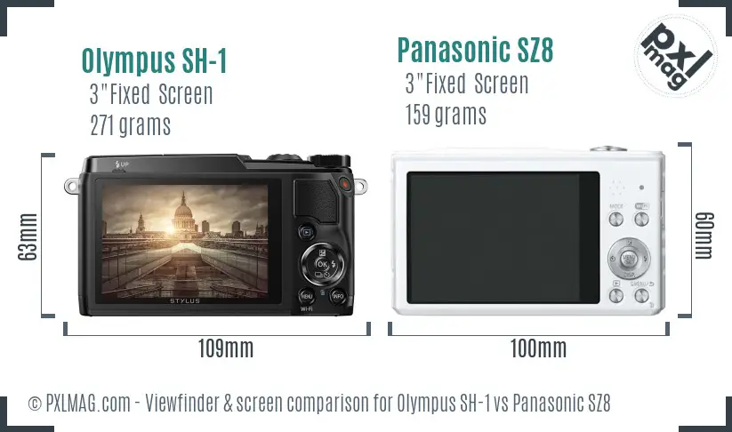 Olympus SH-1 vs Panasonic SZ8 Screen and Viewfinder comparison