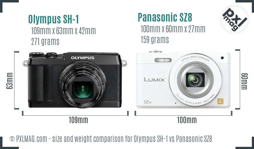 Olympus SH-1 vs Panasonic SZ8 size comparison