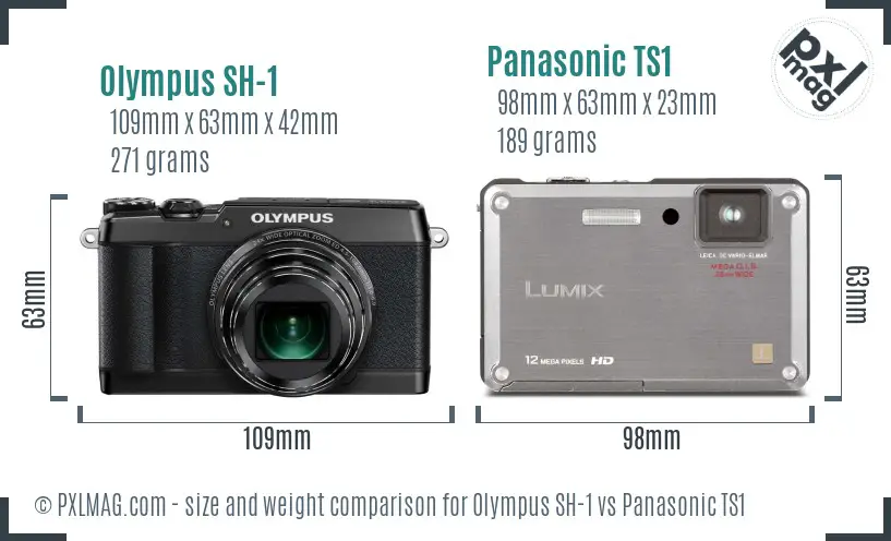 Olympus SH-1 vs Panasonic TS1 size comparison