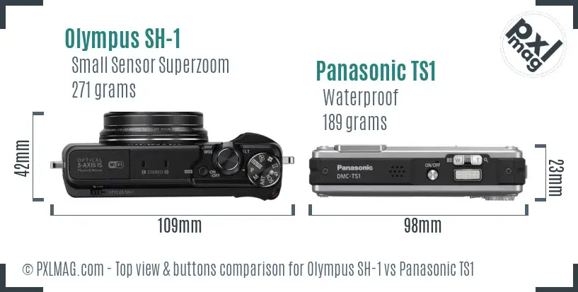 Olympus SH-1 vs Panasonic TS1 top view buttons comparison