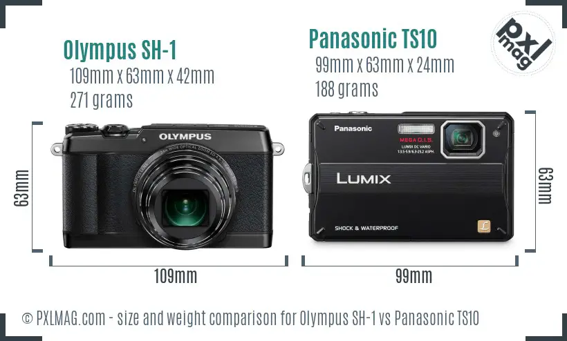 Olympus SH-1 vs Panasonic TS10 size comparison