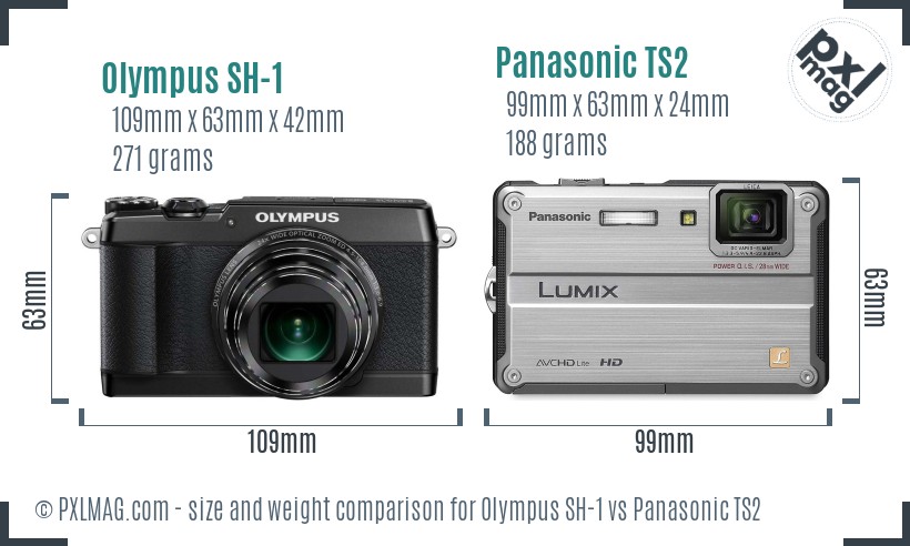 Olympus SH-1 vs Panasonic TS2 size comparison