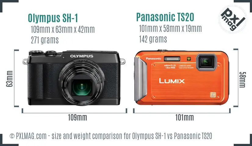 Olympus SH-1 vs Panasonic TS20 size comparison