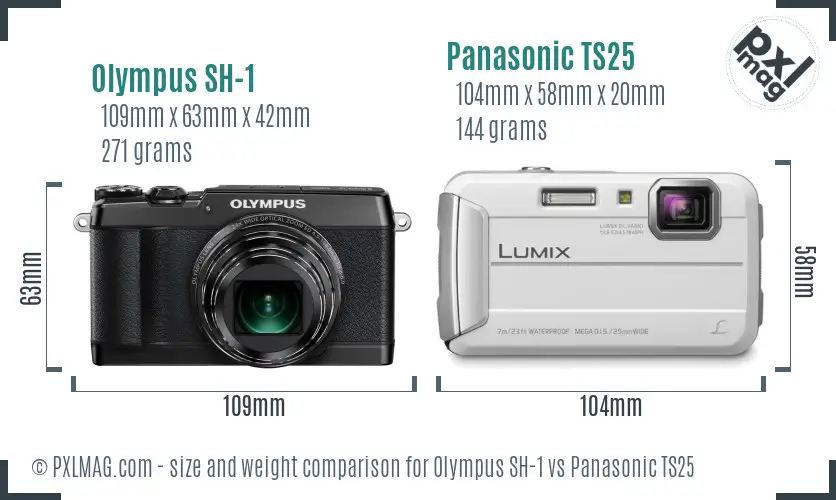 Olympus SH-1 vs Panasonic TS25 size comparison