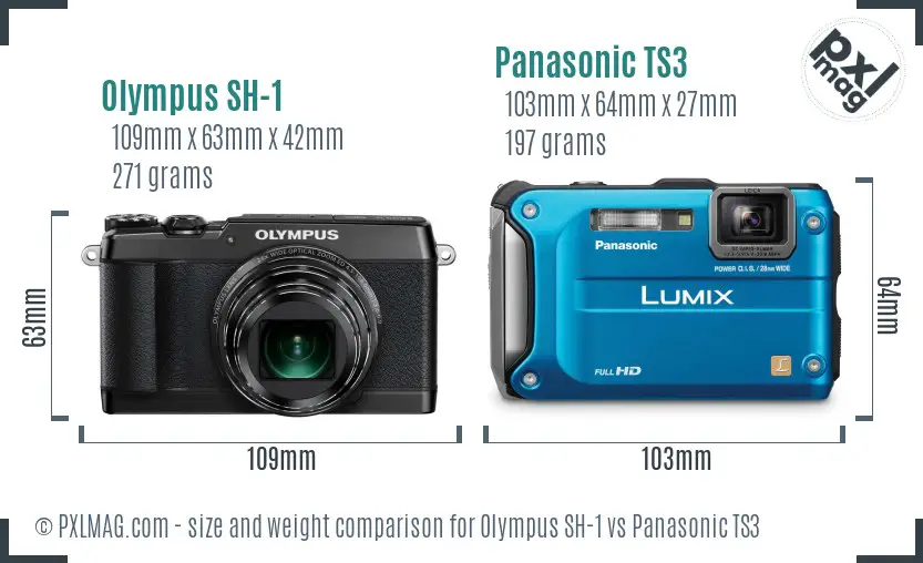Olympus SH-1 vs Panasonic TS3 size comparison