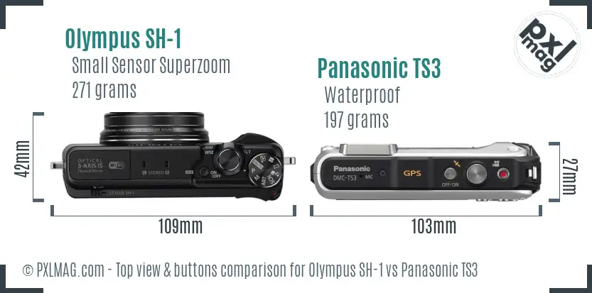 Olympus SH-1 vs Panasonic TS3 top view buttons comparison