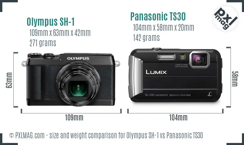 Olympus SH-1 vs Panasonic TS30 size comparison