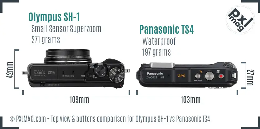 Olympus SH-1 vs Panasonic TS4 top view buttons comparison