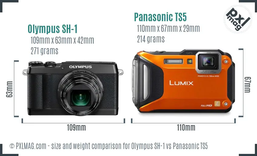 Olympus SH-1 vs Panasonic TS5 size comparison