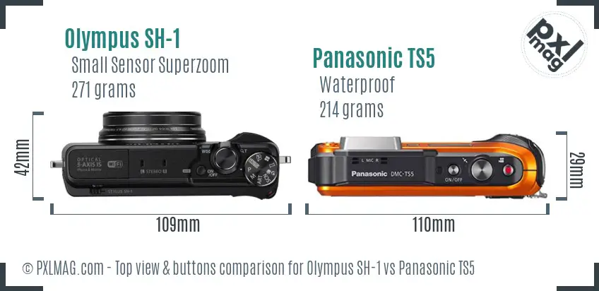 Olympus SH-1 vs Panasonic TS5 top view buttons comparison