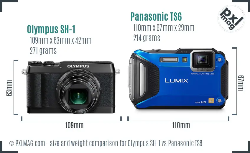 Olympus SH-1 vs Panasonic TS6 size comparison