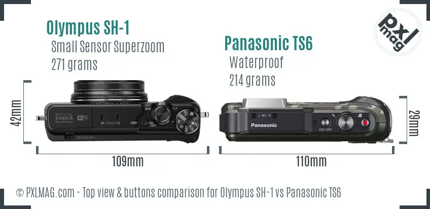 Olympus SH-1 vs Panasonic TS6 top view buttons comparison