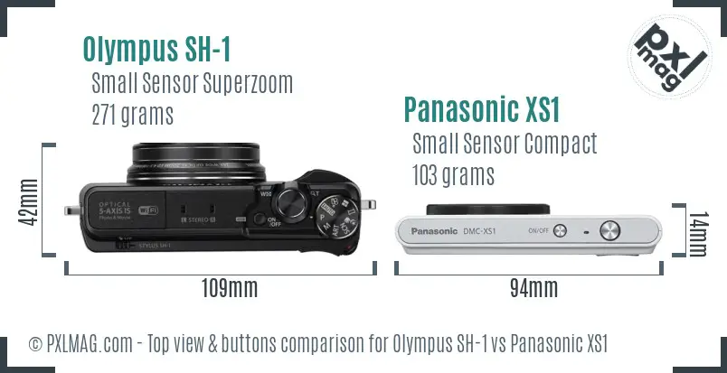 Olympus SH-1 vs Panasonic XS1 top view buttons comparison