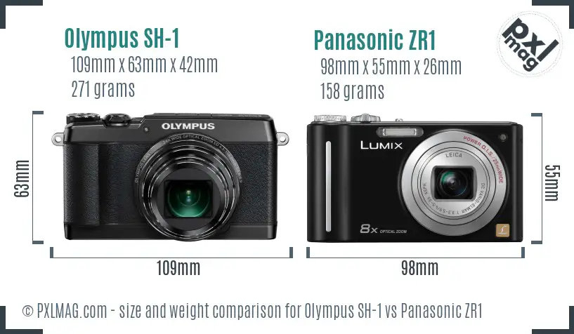 Olympus SH-1 vs Panasonic ZR1 size comparison