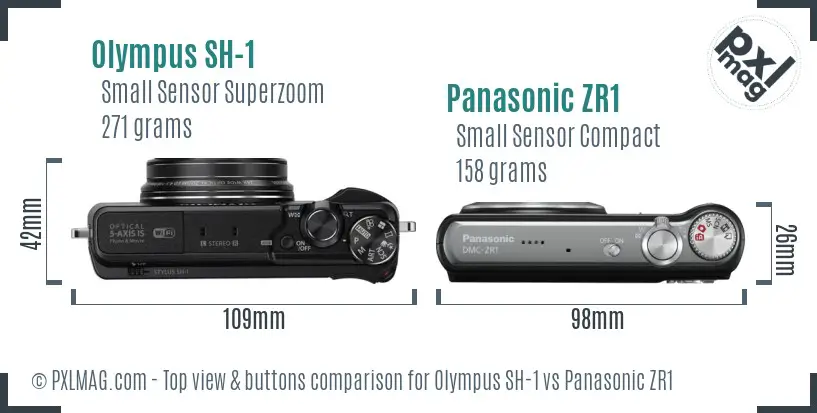 Olympus SH-1 vs Panasonic ZR1 top view buttons comparison