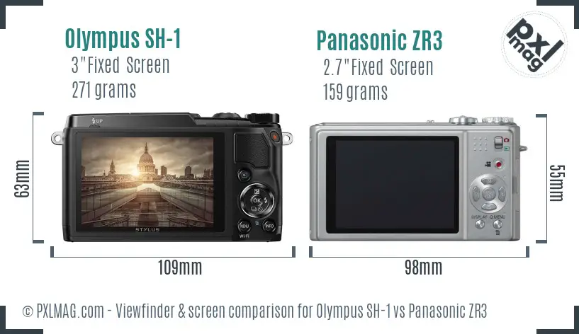 Olympus SH-1 vs Panasonic ZR3 Screen and Viewfinder comparison