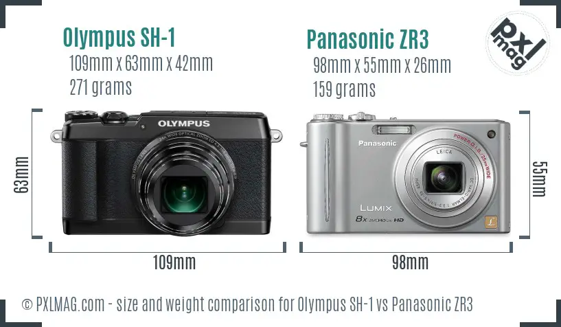 Olympus SH-1 vs Panasonic ZR3 size comparison