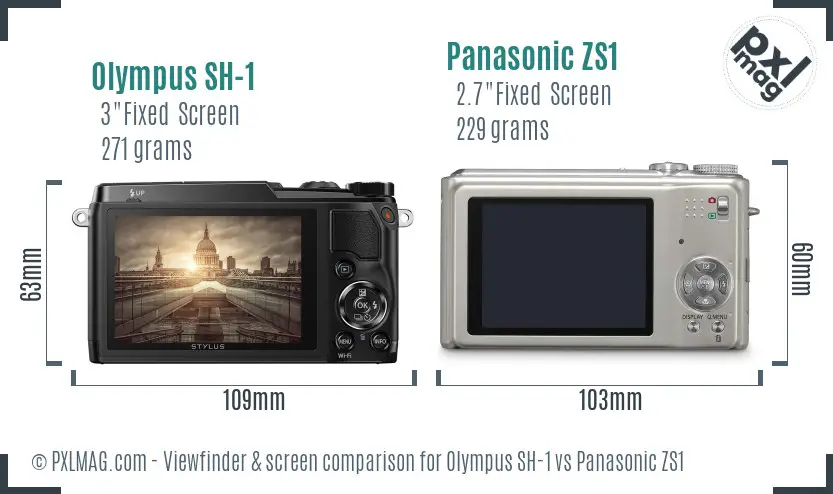 Olympus SH-1 vs Panasonic ZS1 Screen and Viewfinder comparison