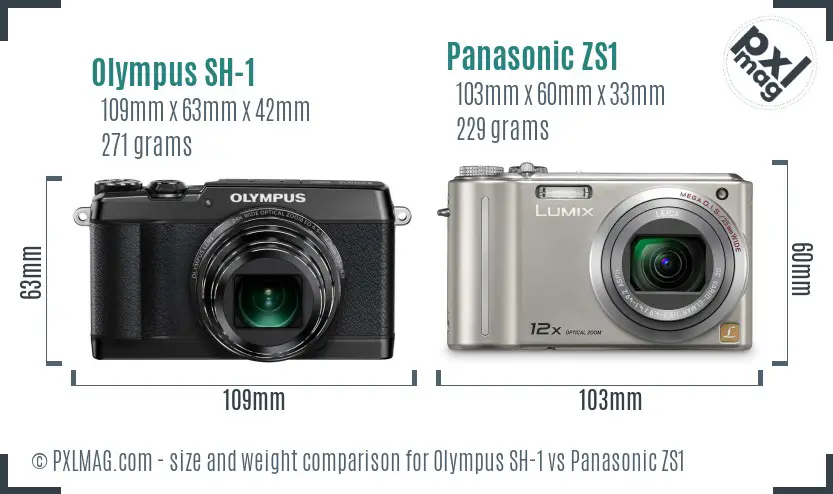 Olympus SH-1 vs Panasonic ZS1 size comparison