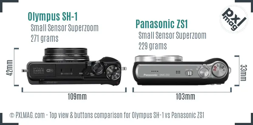 Olympus SH-1 vs Panasonic ZS1 top view buttons comparison