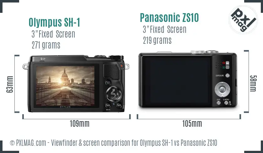 Olympus SH-1 vs Panasonic ZS10 Screen and Viewfinder comparison