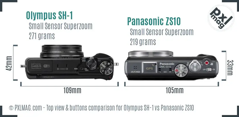 Olympus SH-1 vs Panasonic ZS10 top view buttons comparison