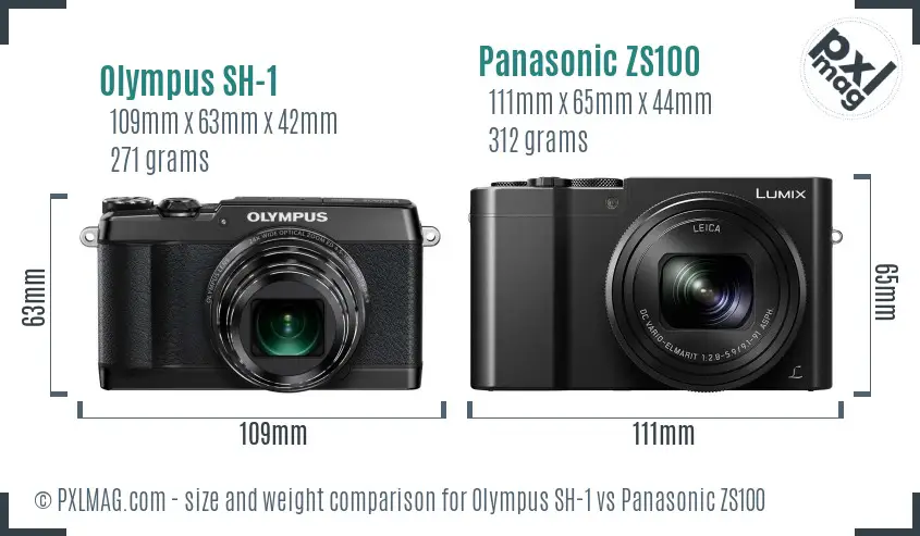 Olympus SH-1 vs Panasonic ZS100 size comparison