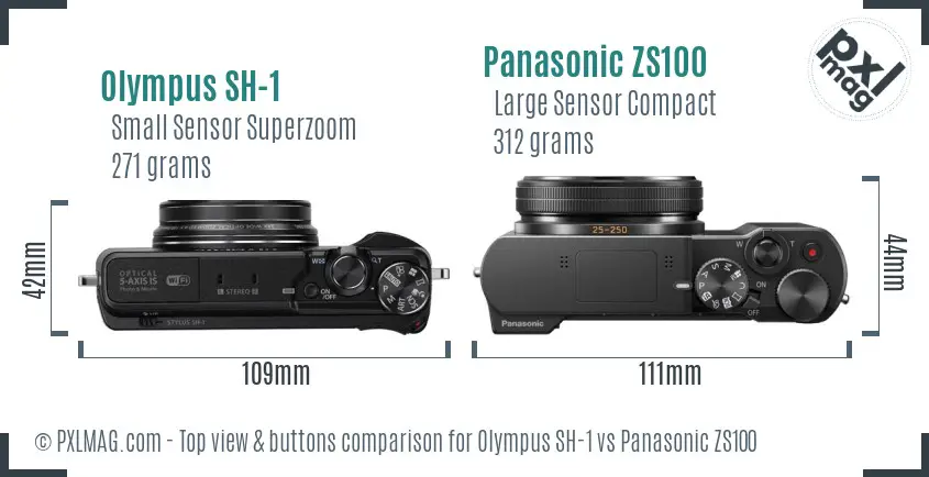 Olympus SH-1 vs Panasonic ZS100 top view buttons comparison