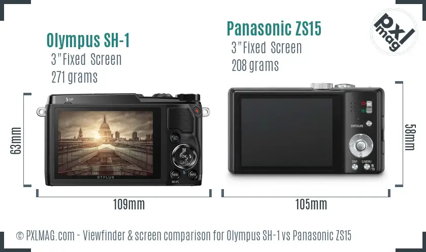 Olympus SH-1 vs Panasonic ZS15 Screen and Viewfinder comparison