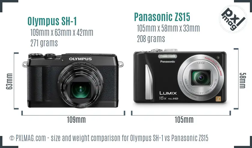 Olympus SH-1 vs Panasonic ZS15 size comparison