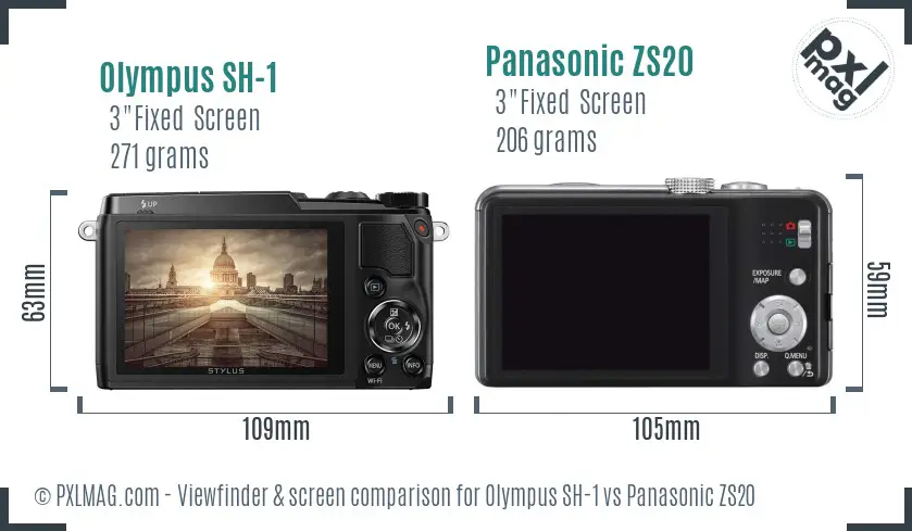 Olympus SH-1 vs Panasonic ZS20 Screen and Viewfinder comparison