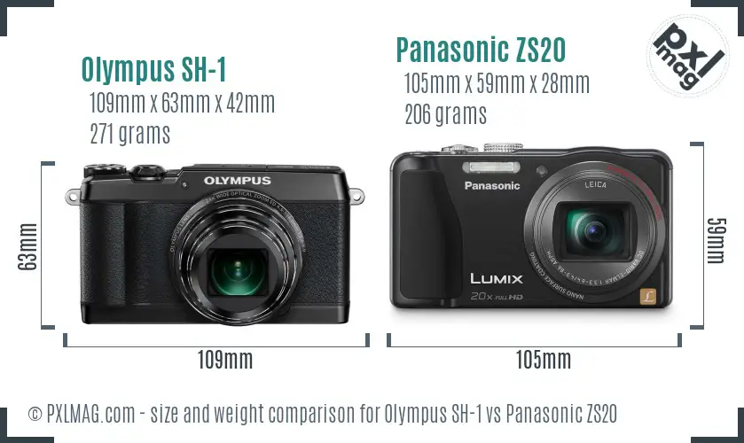 Olympus SH-1 vs Panasonic ZS20 size comparison
