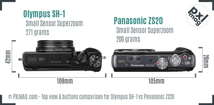Olympus SH-1 vs Panasonic ZS20 top view buttons comparison