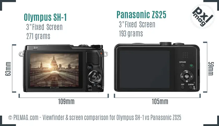 Olympus SH-1 vs Panasonic ZS25 Screen and Viewfinder comparison