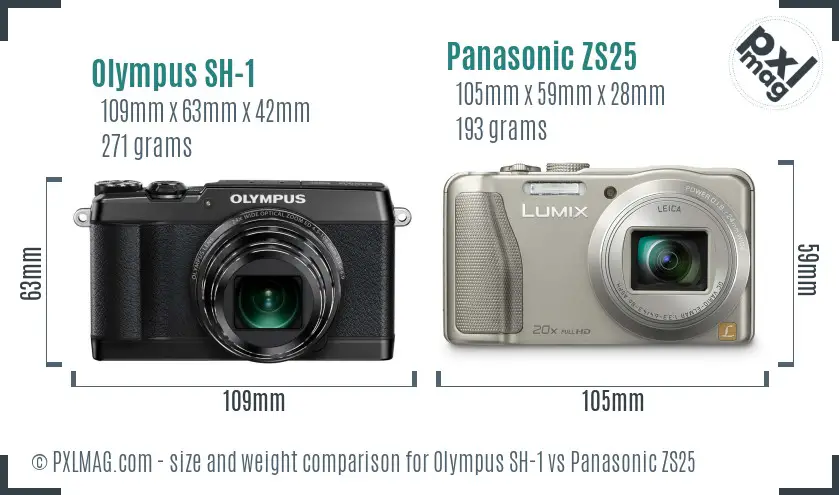 Olympus SH-1 vs Panasonic ZS25 size comparison
