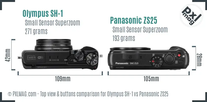 Olympus SH-1 vs Panasonic ZS25 top view buttons comparison