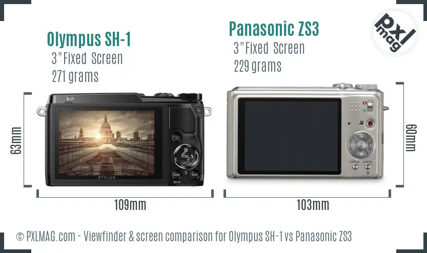 Olympus SH-1 vs Panasonic ZS3 Screen and Viewfinder comparison