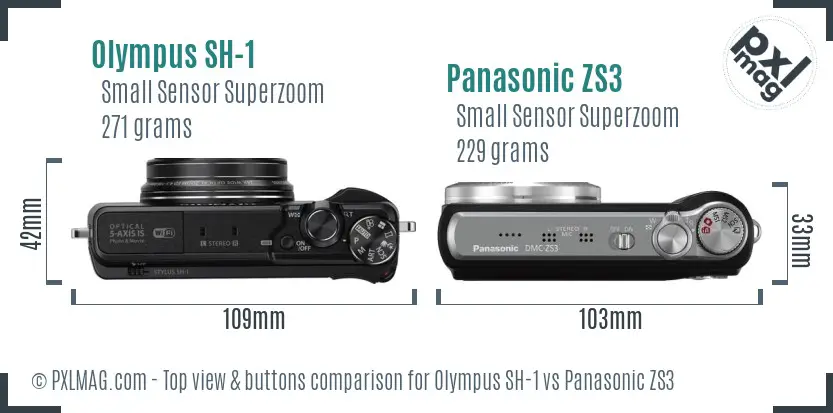Olympus SH-1 vs Panasonic ZS3 top view buttons comparison