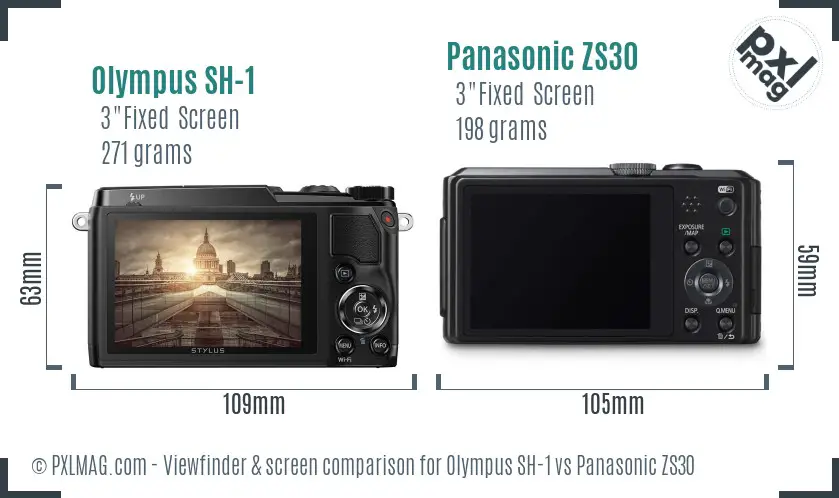 Olympus SH-1 vs Panasonic ZS30 Screen and Viewfinder comparison