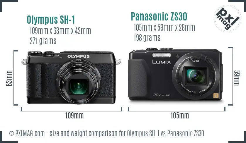 Olympus SH-1 vs Panasonic ZS30 size comparison