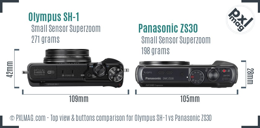 Olympus SH-1 vs Panasonic ZS30 top view buttons comparison